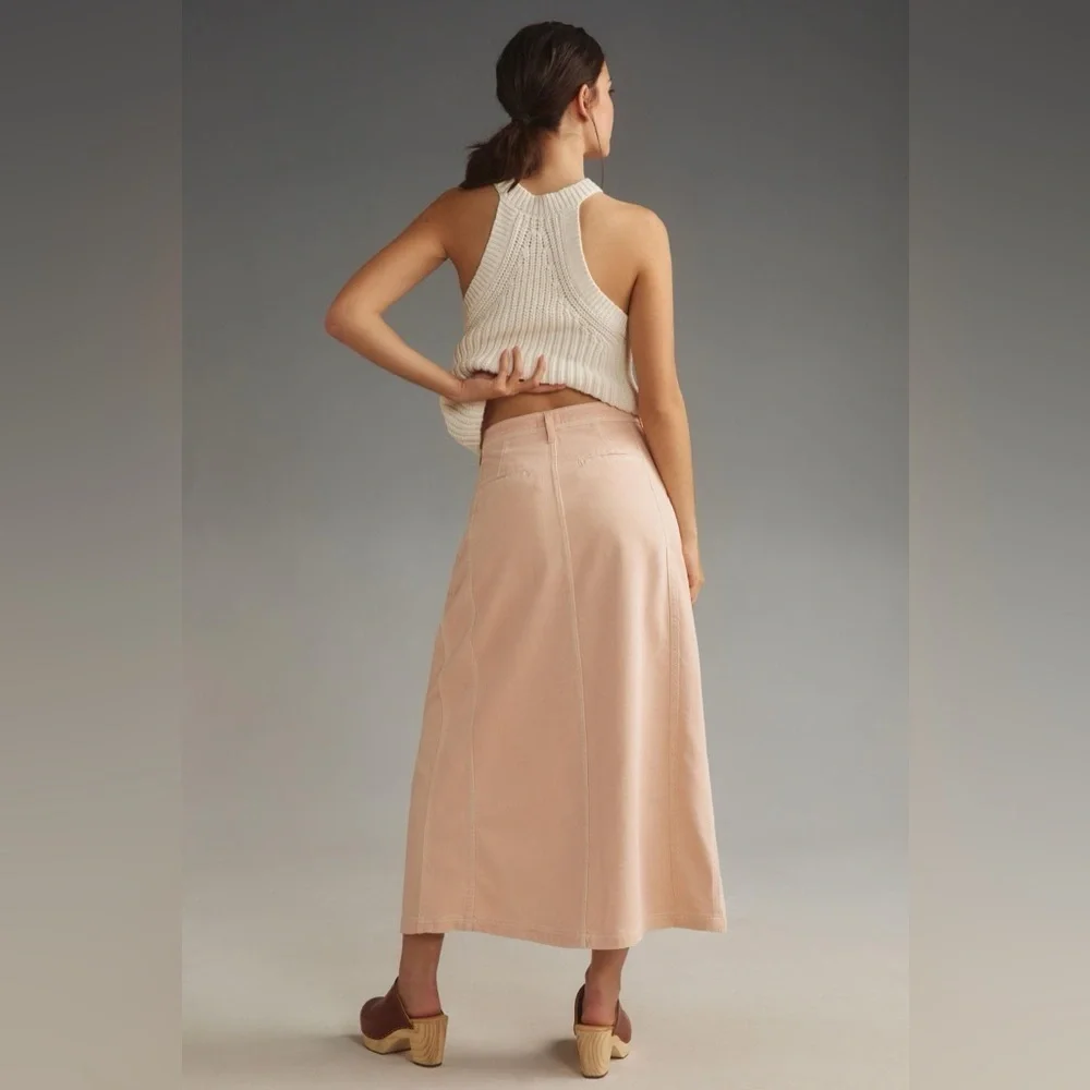NWT Size 16 - Anthropologie Pilcro Slouchy Trouser Maxi Skirt in pale pink - Picture 3 of 16